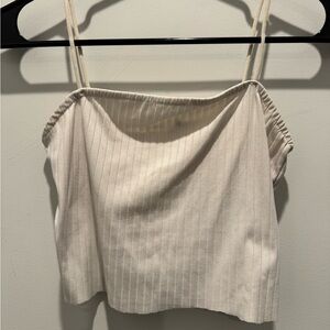 Women's Cream Ribbed Spaghetti Strap Cami Top